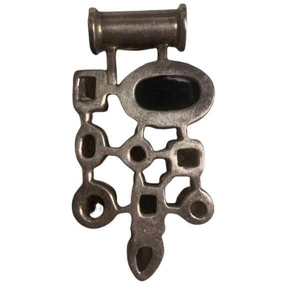 Vintage Gorgeous Real Sterling Silver and Onix Smoky Topaz Gems Handmade Pendant - Picture 4 of 4